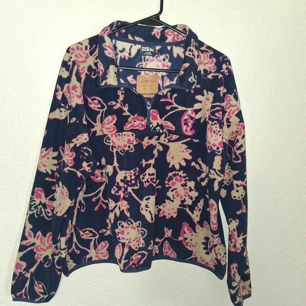 Eddie Bauer Quest Cozy Floral Fleece 1/4 Zip Pullover XL Granola Cabincore